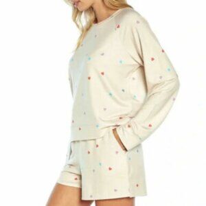Wildfox Relaxed Fit Sweatshirt & Shorts Lounge Set in Oatmeal Hearts
